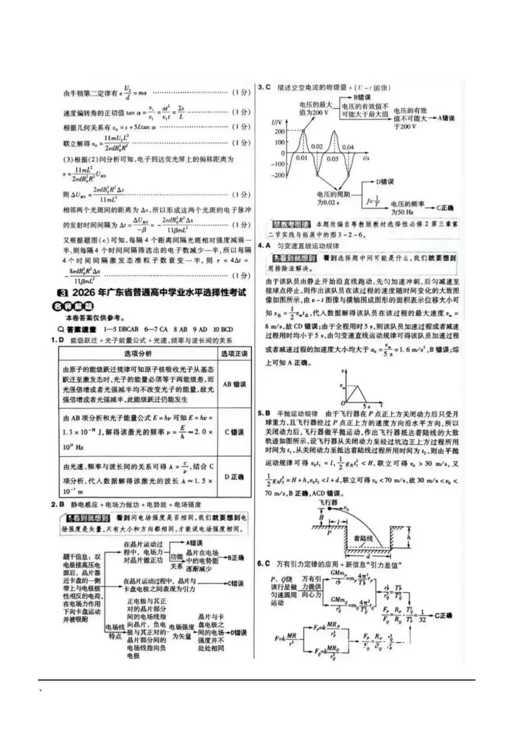 2026广东高考物理真题答案-第1张图片-四季读书网