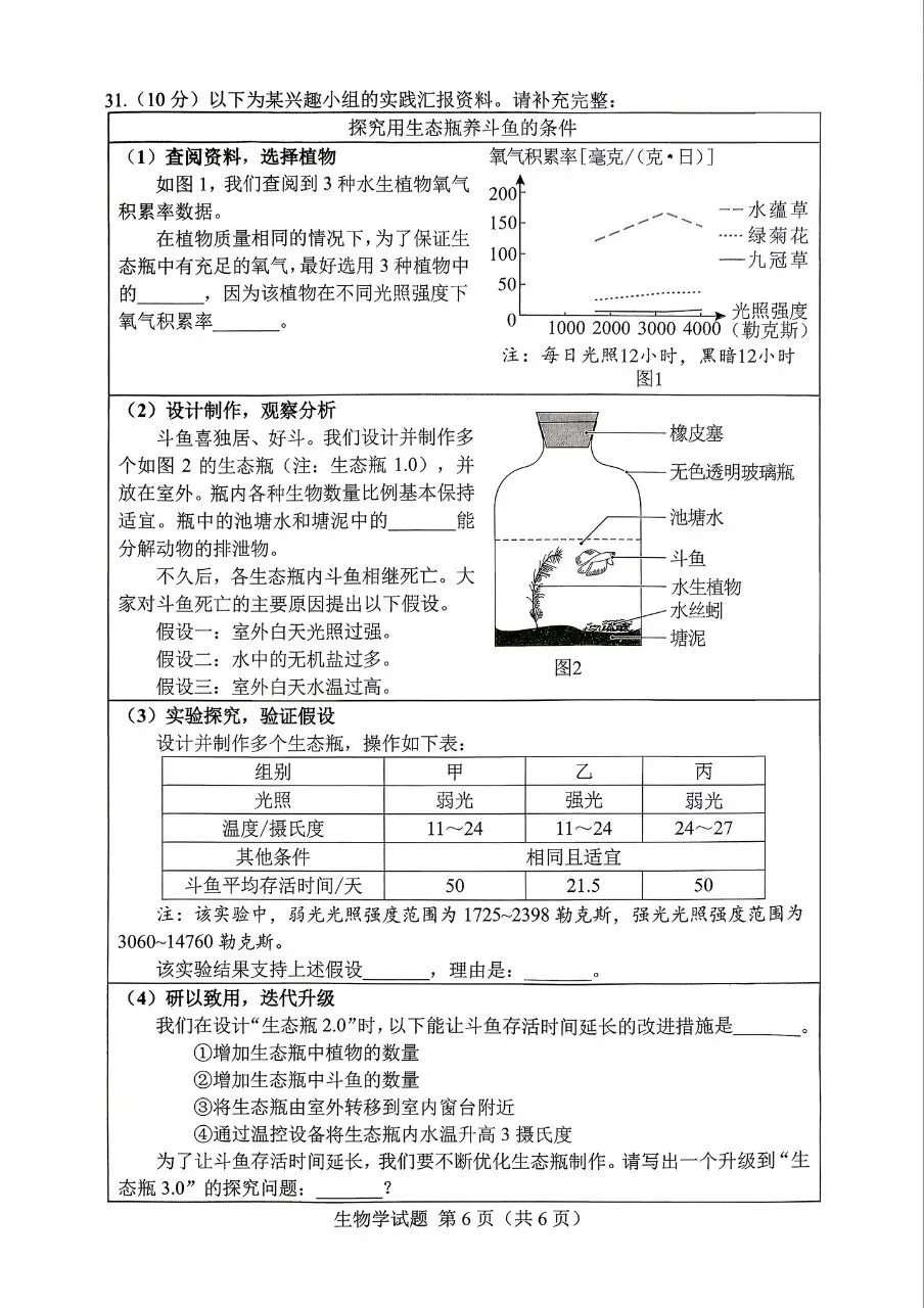 中考真题 | 2026 年湖南省初中学业水平考试(生物学)试卷-第5张图片-四季读书网