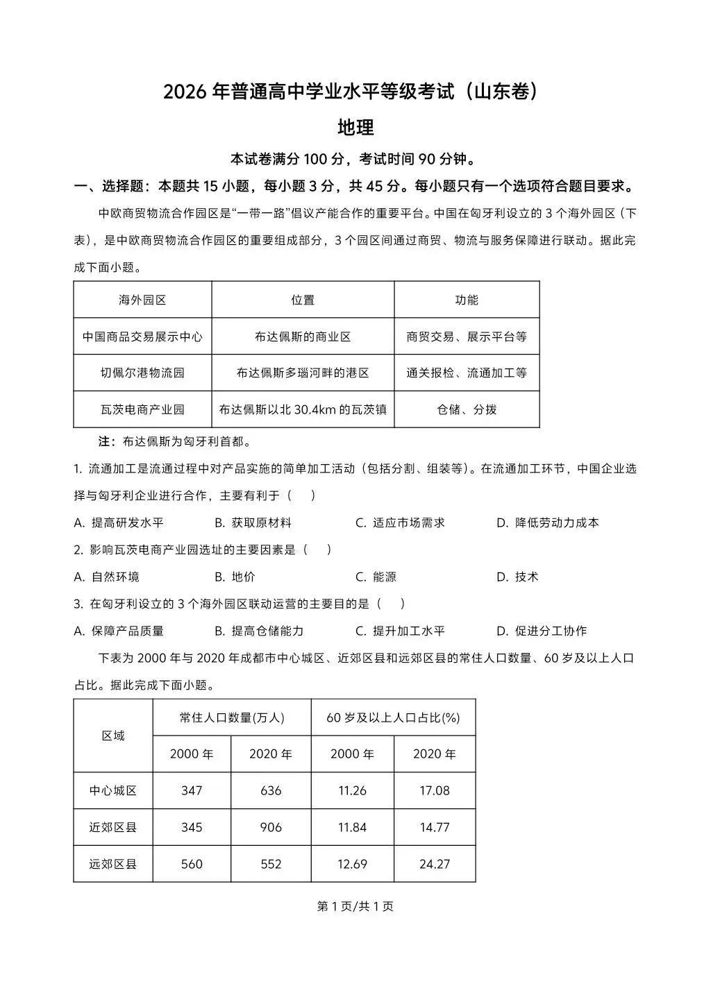 山东地理真题(参考版)-第1张图片-四季读书网