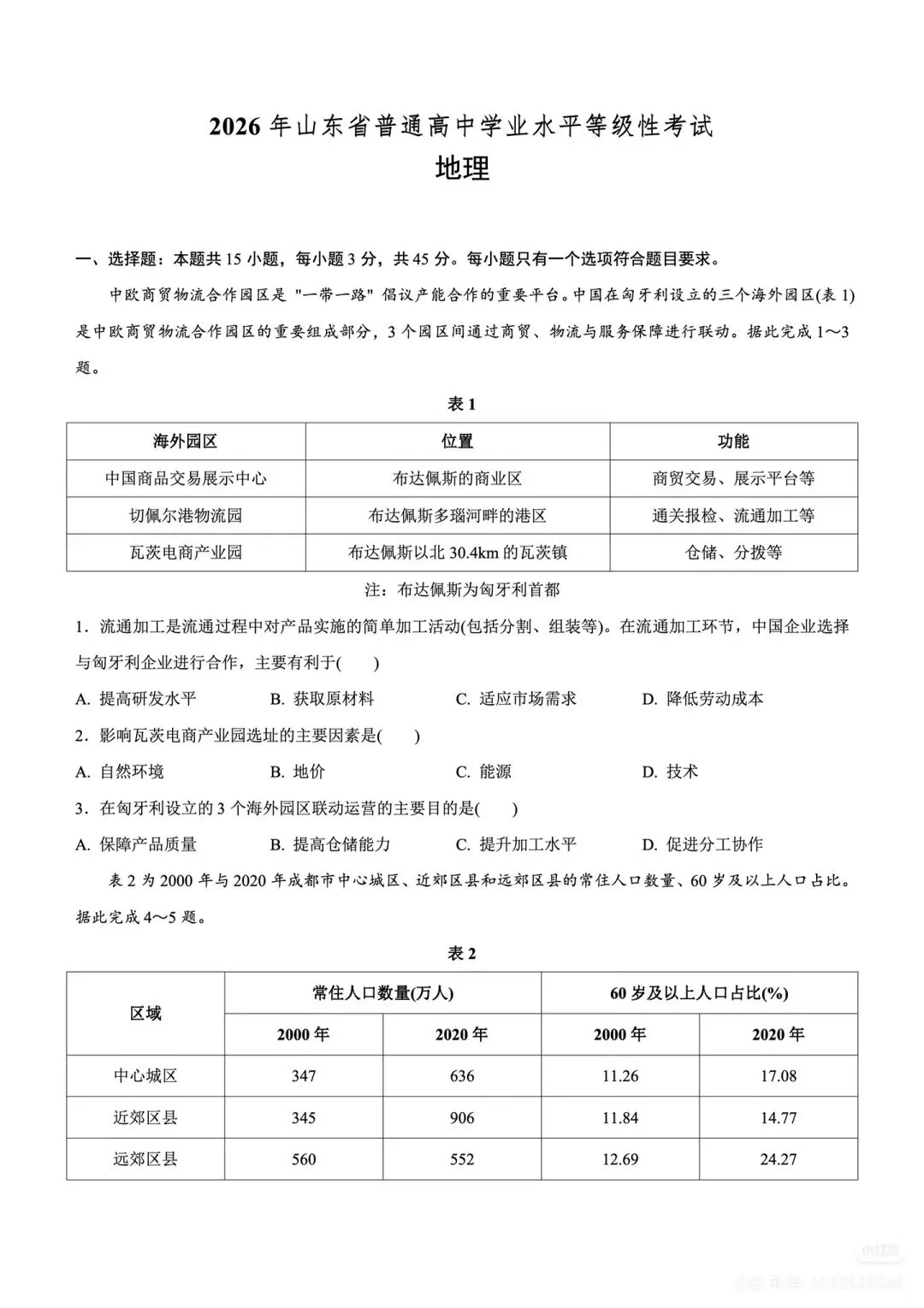 2026高考地理(山东卷)真题(以及答案参考解析)-第1张图片-四季读书网 2026高考地理(山东卷)真题(以及答案参考解析)-第1张图片-四季读书网