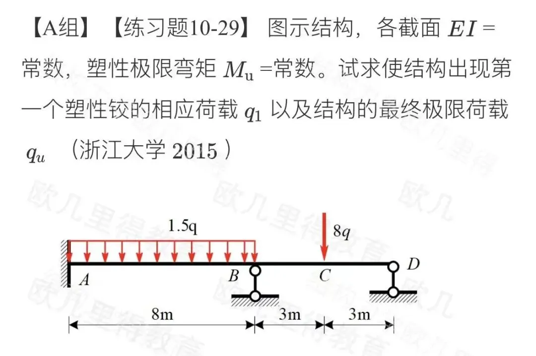 27考研结构力学每日一题(0621 )| 结构的塑性分析与极限荷载-浙江大学2015年-选自2027版《结构力学复习全书》-第2张图片-四季读书网 27考研结构力学每日一题(0621 )| 结构的塑性分析与极限荷载-浙江大学2015年-选自2027版《结构力学复习全书》-第2张图片-四季读书网
