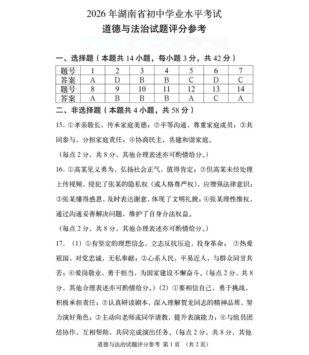 含答案!2026年湖南中考真题及答案出炉,长沙中考真题更新中...-第18张图片-四季读书网