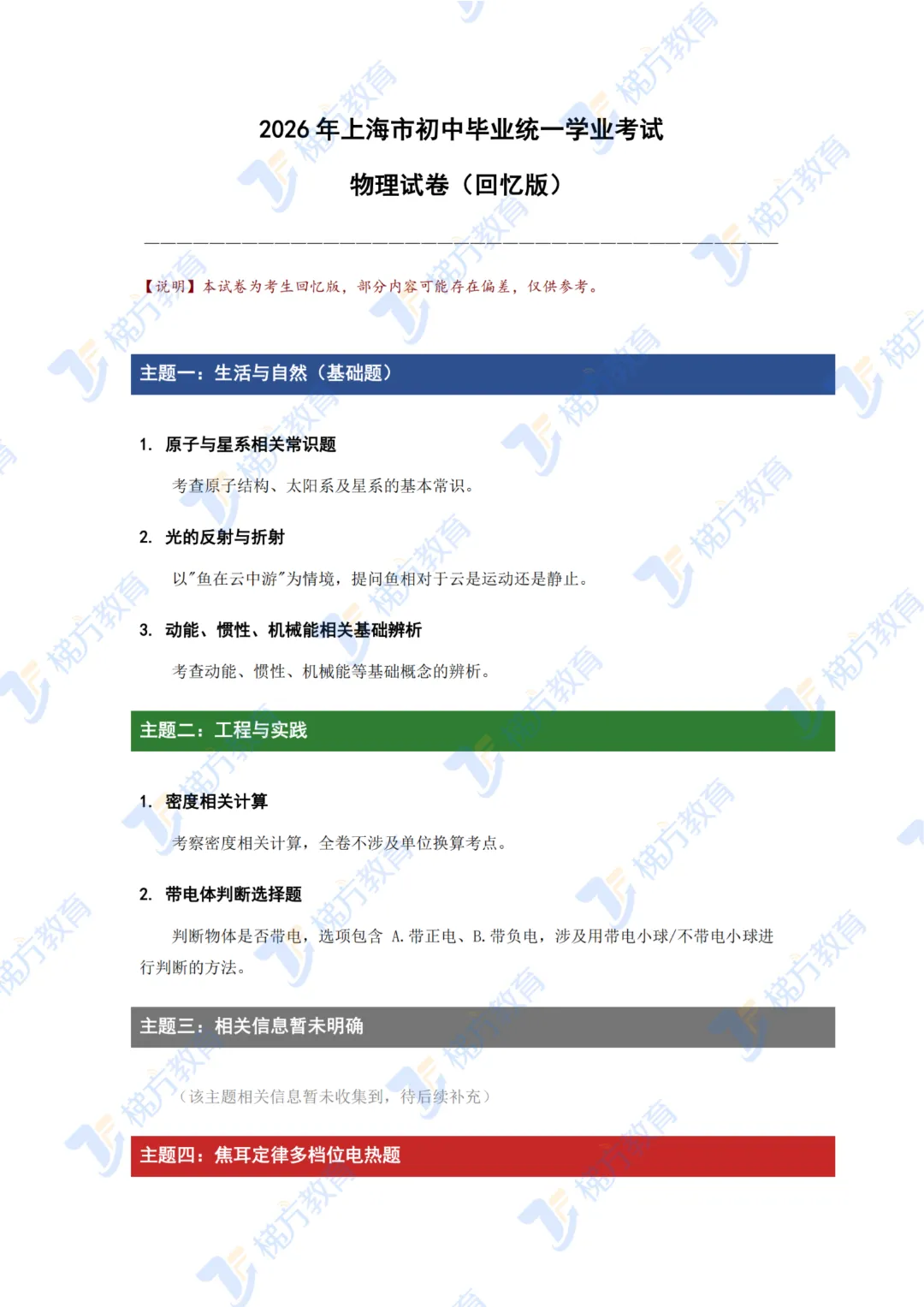 2026上海中考全科试卷+答案,回忆版(已整理更新)-第6张图片-四季读书网