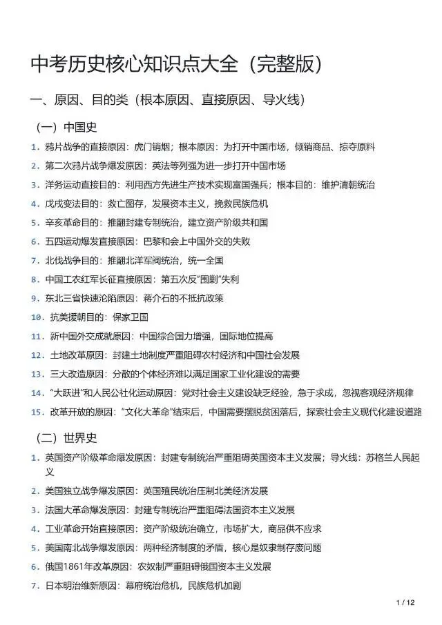 中考历史常考知识点-第1张图片-四季读书网