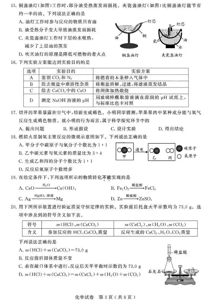 2026年中考化学真题试卷及答案新鲜出炉,还未考试的地区赶紧看看!-第3张图片-四季读书网