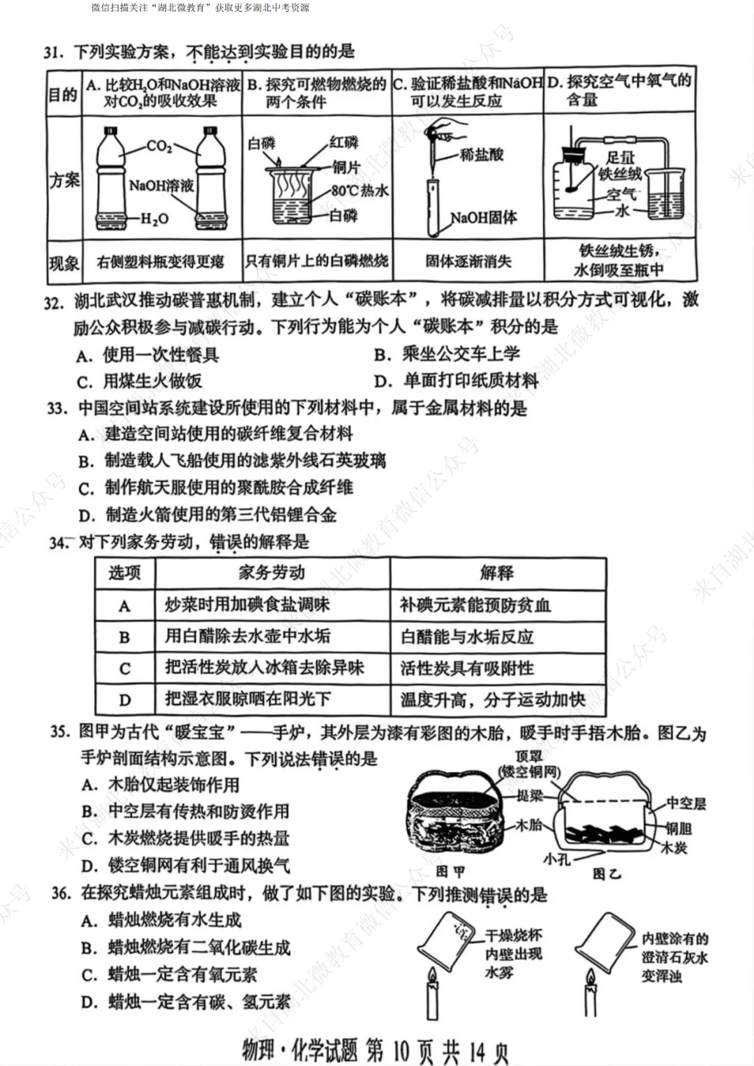 2025年湖北中考化学试卷-第2张图片-四季读书网