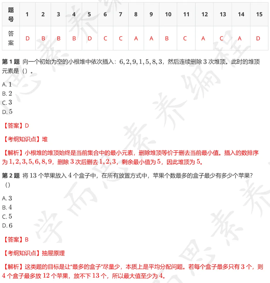 CSP-S 2026 初赛模考(6月月赛)考情分析及解析-第8张图片-四季读书网 CSP-S 2026 初赛模考(6月月赛)考情分析及解析-第8张图片-四季读书网