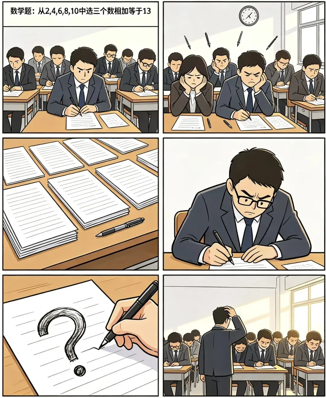 百字微小说(六宫格漫画):复试试卷-第1张图片-四季读书网