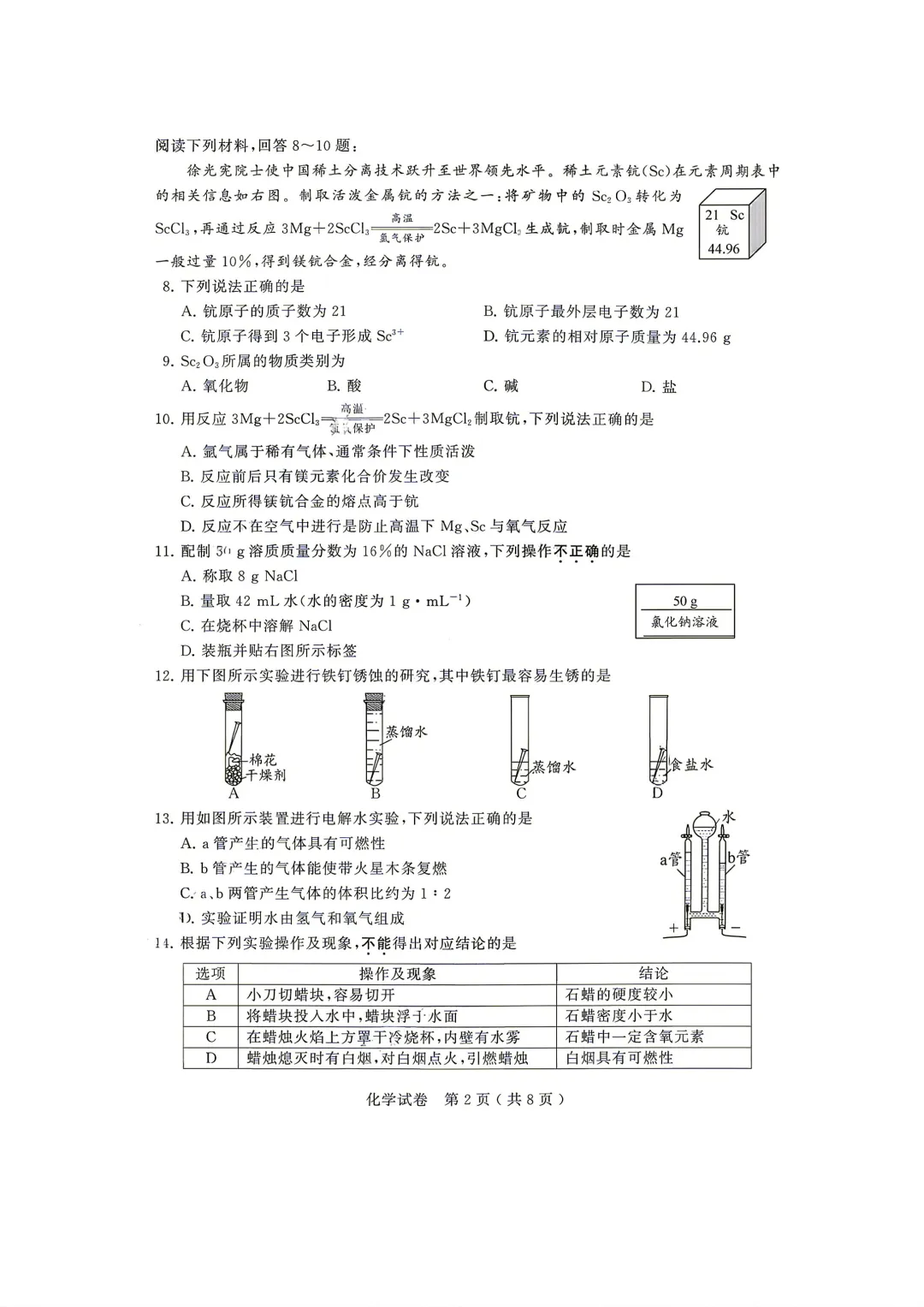 2026年苏州市初中学业水平考试化学试卷含答案-第2张图片-四季读书网 2026年苏州市初中学业水平考试化学试卷含答案-第2张图片-四季读书网