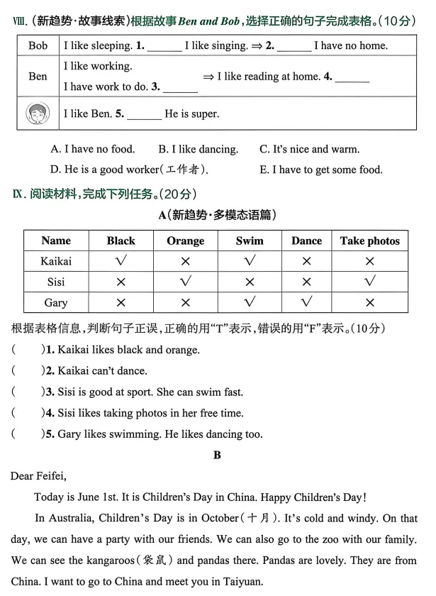 26春沪教版英语3-6年级下册《期末试卷》·可下载-第4张图片-四季读书网