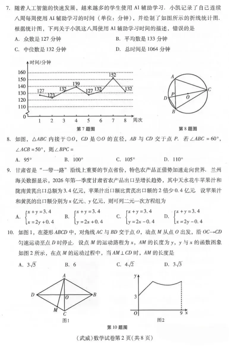 2026 年甘肃省中考全科试卷及参考答案-第13张图片-四季读书网