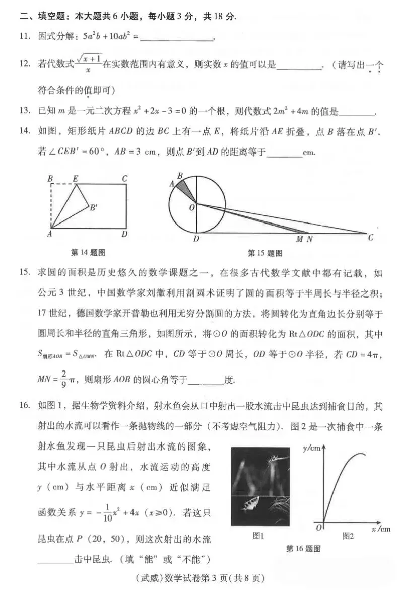 2026 年甘肃省中考全科试卷及参考答案-第14张图片-四季读书网