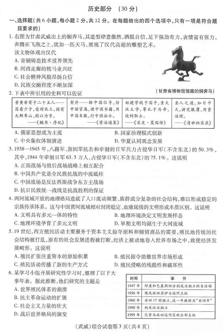 2026 年甘肃省中考全科试卷及参考答案-第49张图片-四季读书网