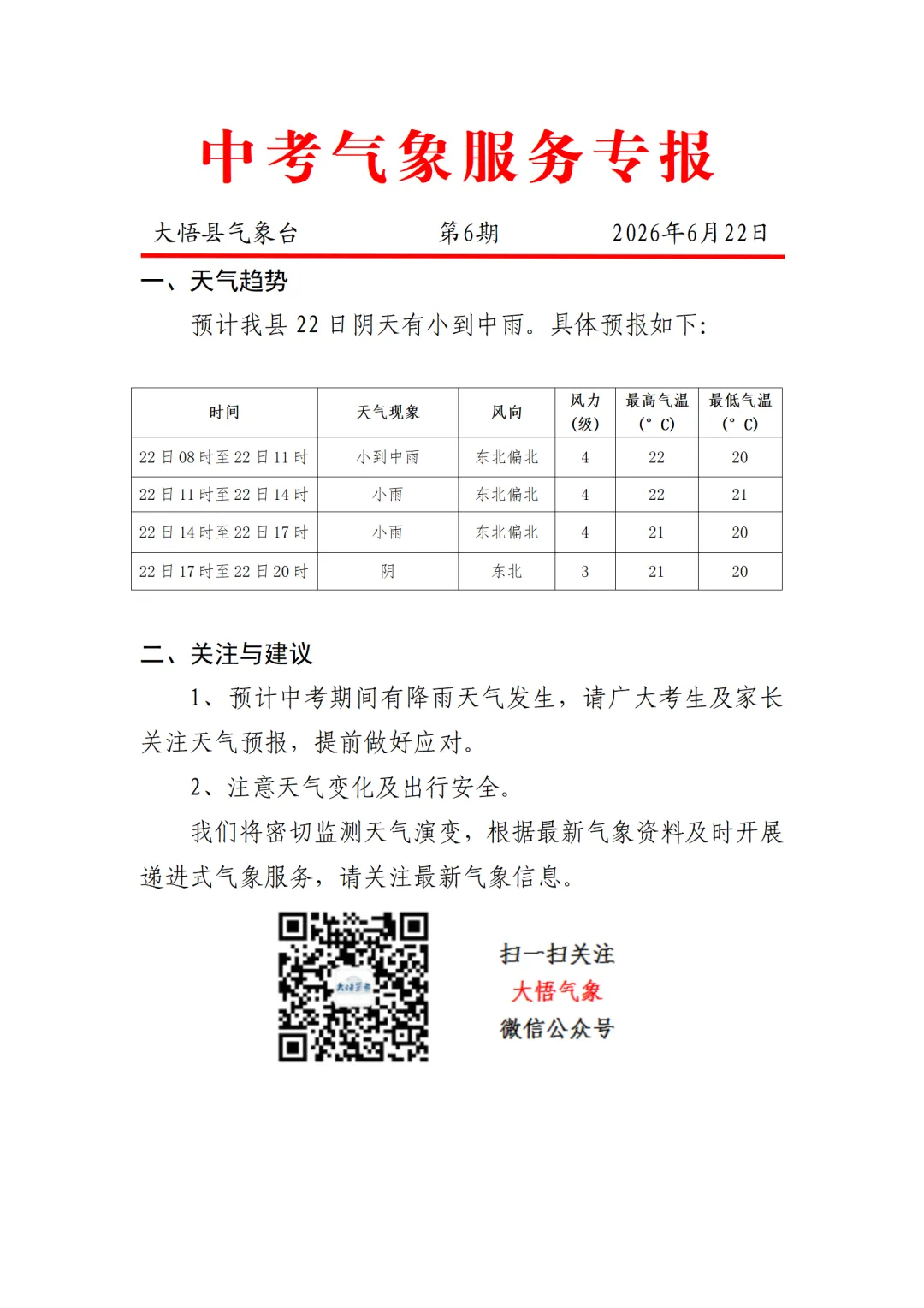 中考气象服务专报(六)-第1张图片-四季读书网