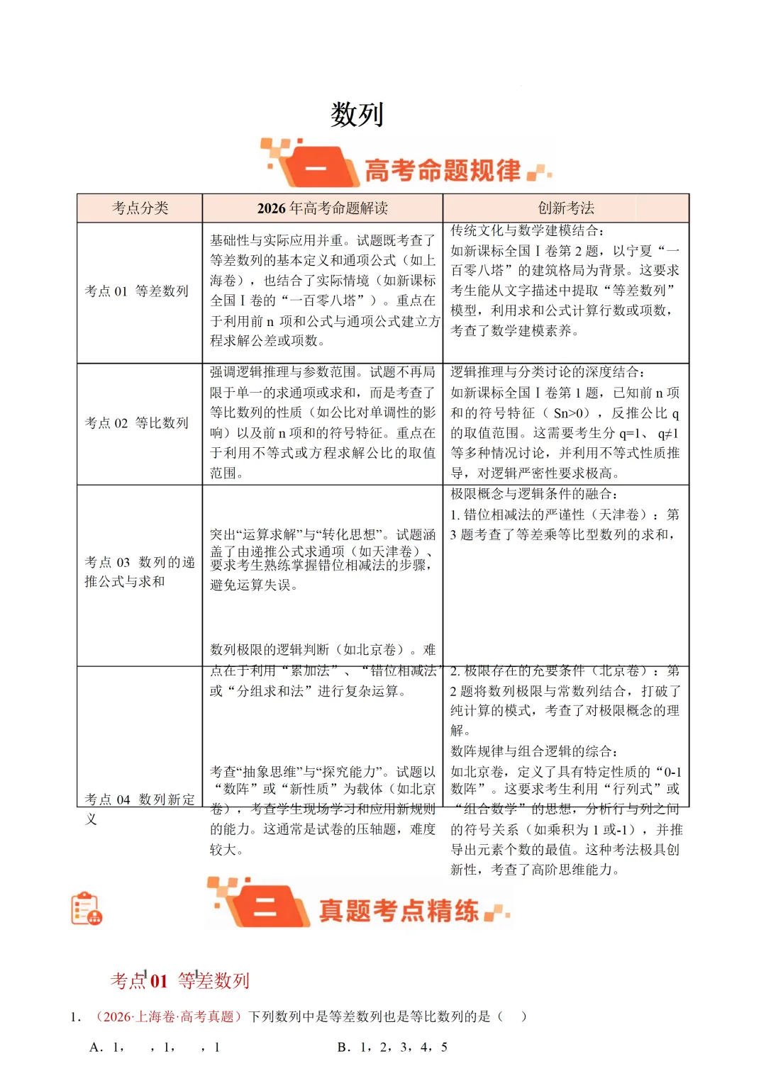 数列(1年汇编)— 2026年高考数学真题分类汇编-第3张图片-四季读书网