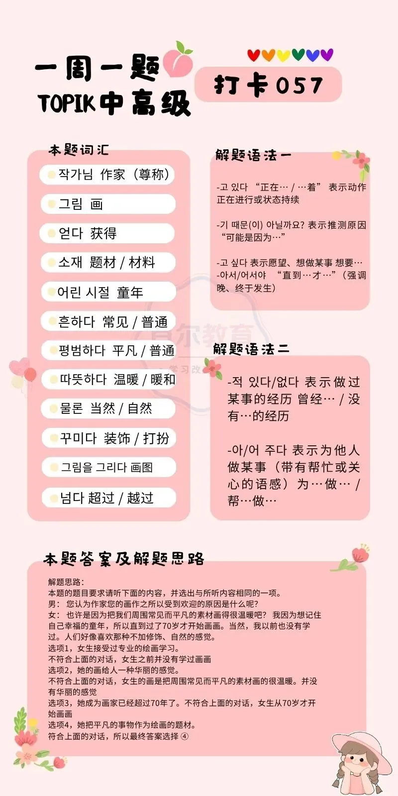 一周一题 || TOPIK中高级真题打卡【听力57】-第19张图片-四季读书网
