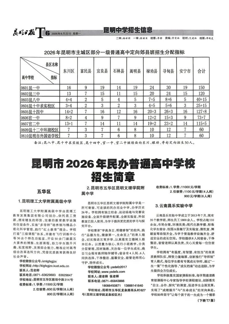 2026昆明中考指标到校单元分配表出炉!你家在哪个单元?有多少名额?-第6张图片-四季读书网