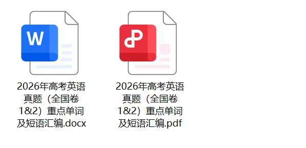【真题词汇】2026年高考英语真题(全国卷1&2)重点单词及短语汇编(pdf&word高清双版)-第3张图片-四季读书网