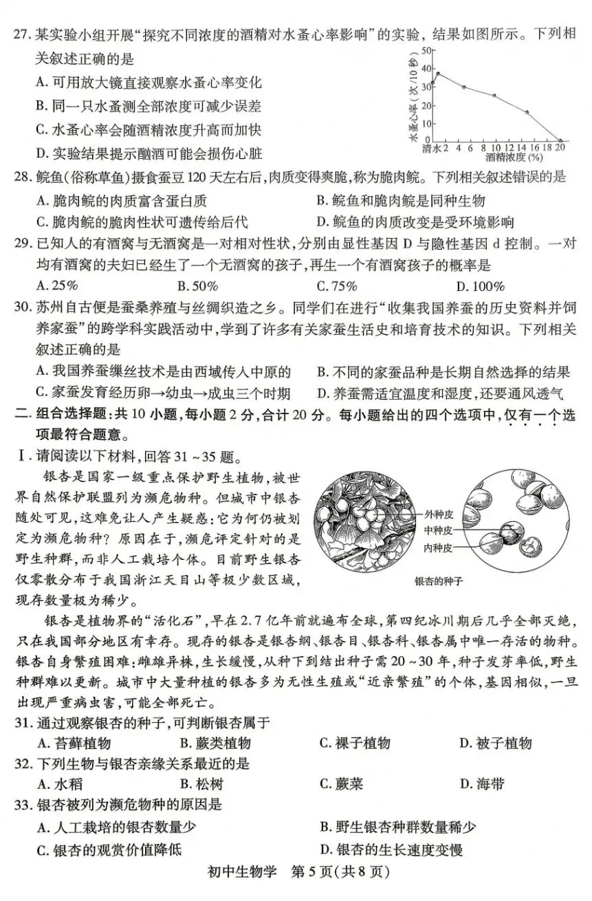 中考真题速递:2026江苏苏州学业水平考试生物学试卷+参考答案 有pdf文档-第6张图片-四季读书网 中考真题速递:2026江苏苏州学业水平考试生物学试卷+参考答案 有pdf文档-第6张图片-四季读书网