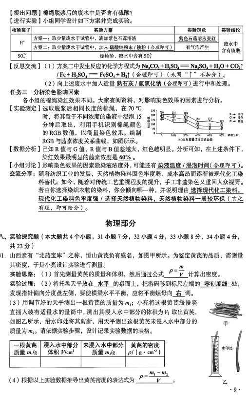2026年山西中考理科综合化学物理试卷及答案(非选择题)-第3张图片-四季读书网