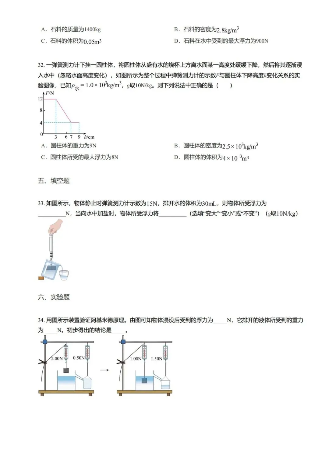 【期末真题汇编】专题06 浮力基础 阿基米德原理-八年级物理下学期-第25张图片-四季读书网