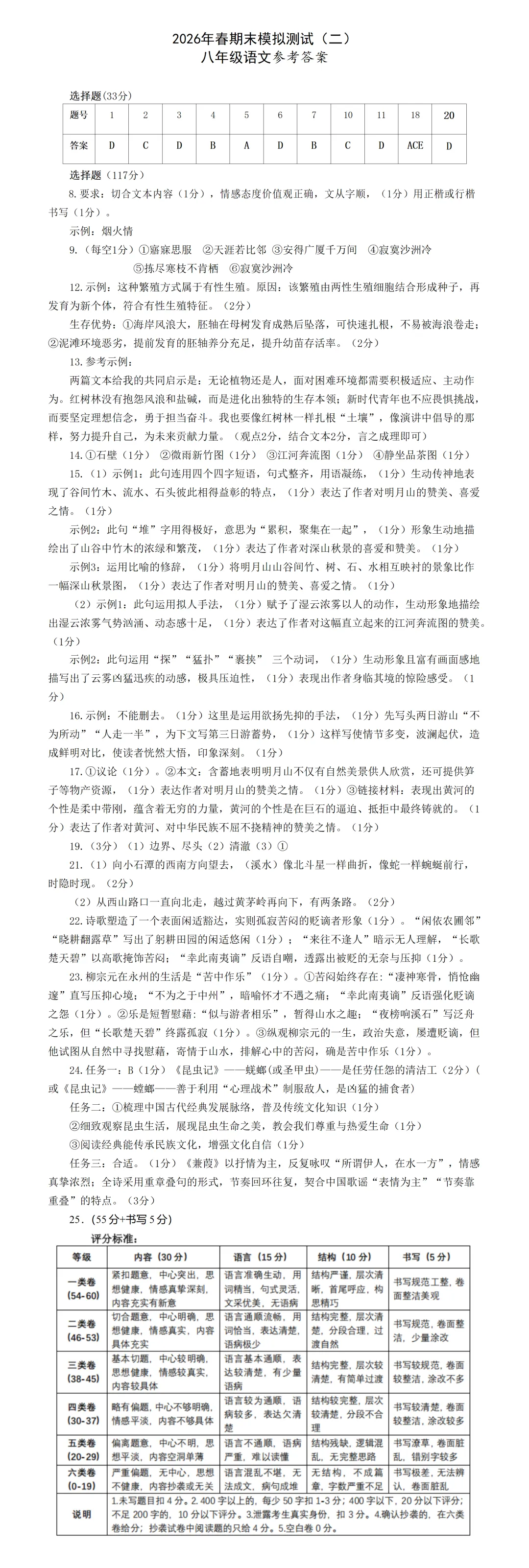 2026年春八年级语文期末模拟测试(二)(含参考答案)-第11张图片-四季读书网