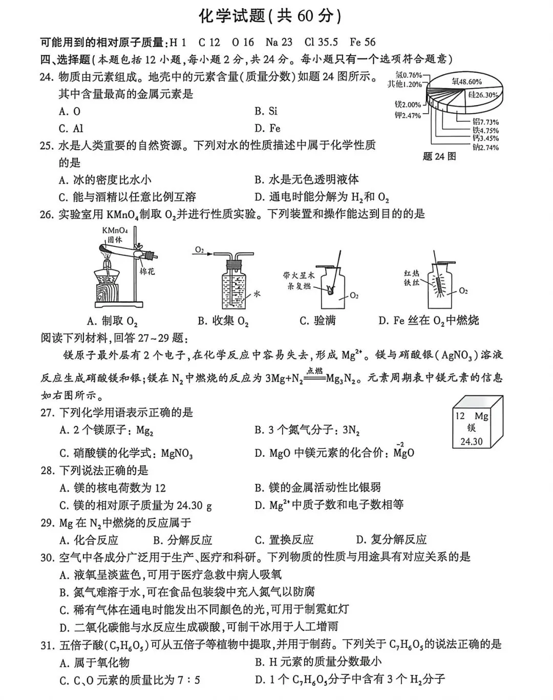 2026年连云港化学中考试卷-第1张图片-四季读书网