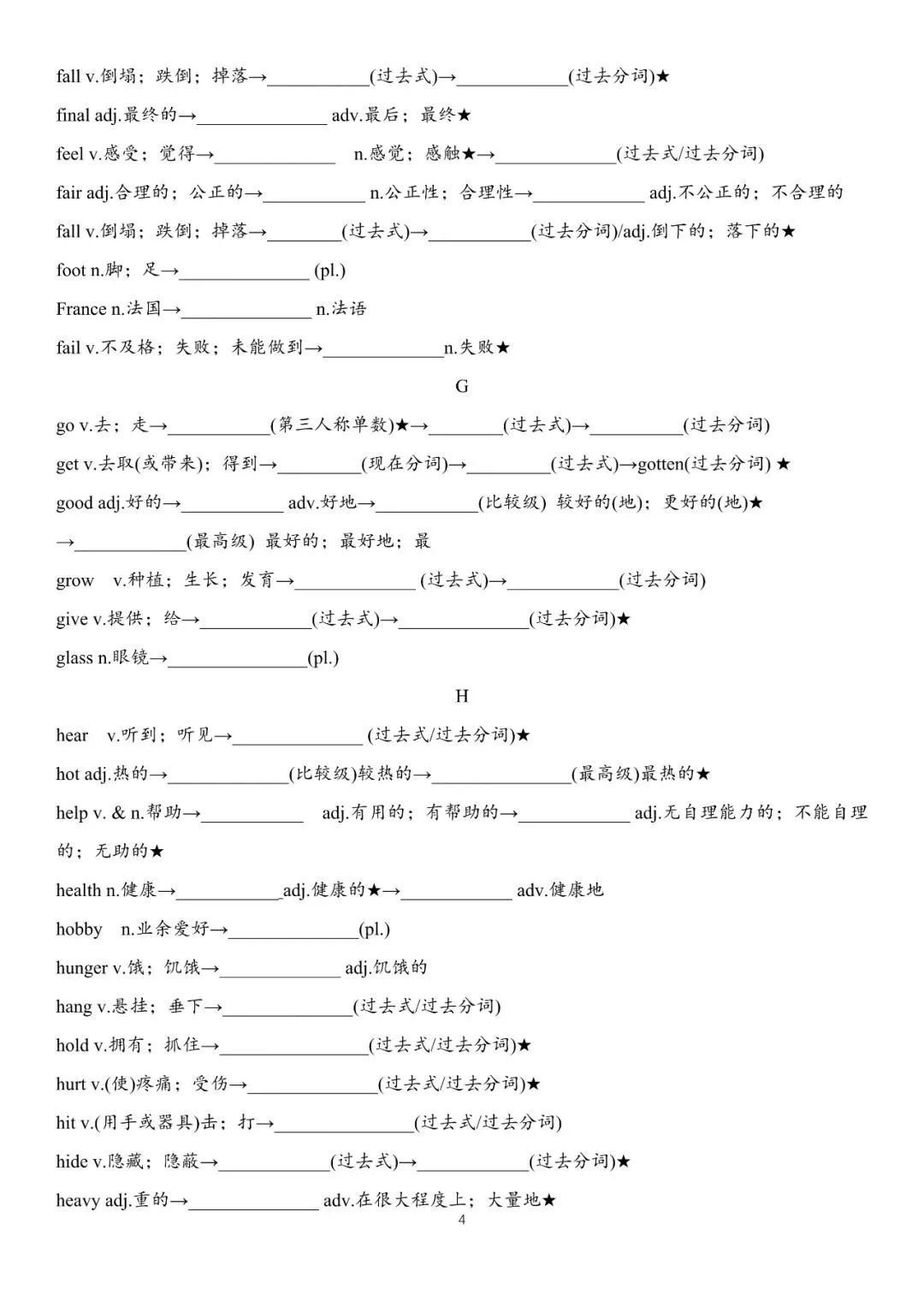 中考英语高频词汇变形归纳,含默写版和背诵版,可下载打印~-第9张图片-四季读书网