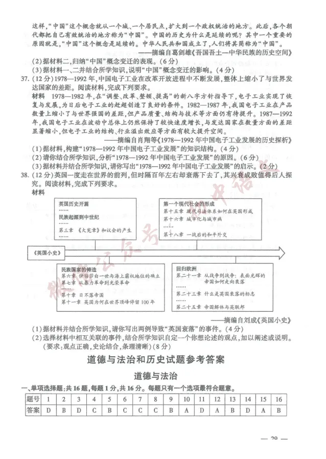 2026年中考全科真题试卷及答案新鲜出炉(含答案),可打印!-第32张图片-四季读书网