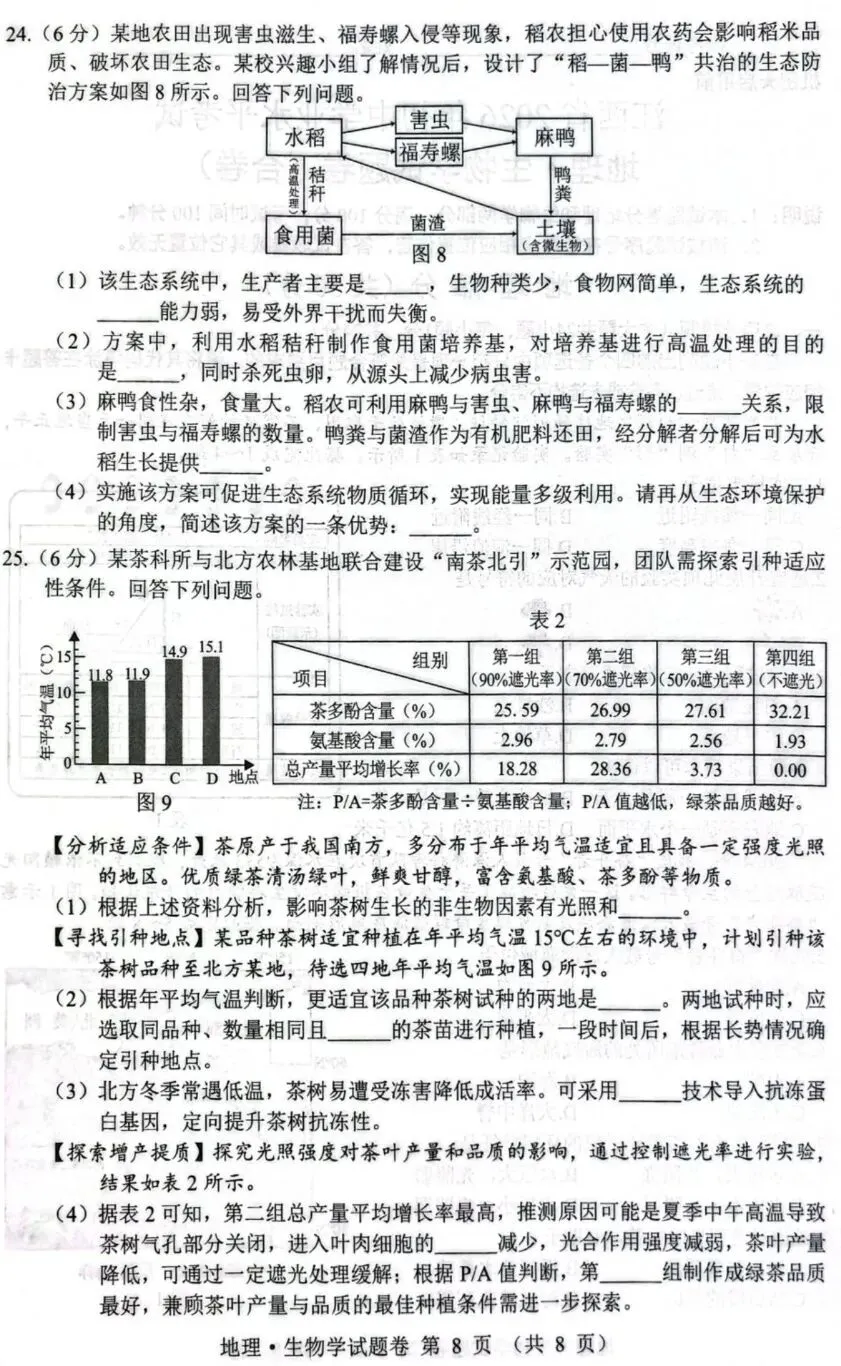 中考试卷:2026年江西省中考生物试卷+参考答案-第5张图片-四季读书网