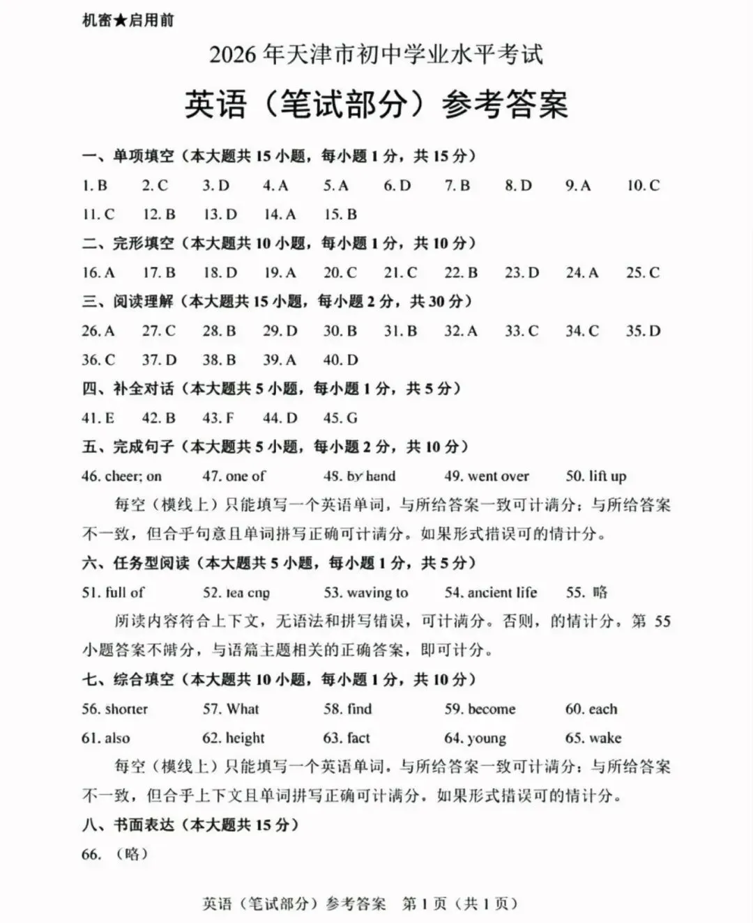2026年天津市初中学业水平考试英语试卷及答案-第11张图片-四季读书网