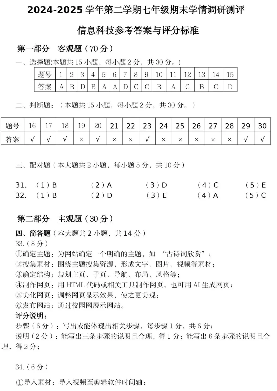 【七下】初一下学期期末信息科技试卷+答案-第7张图片-四季读书网