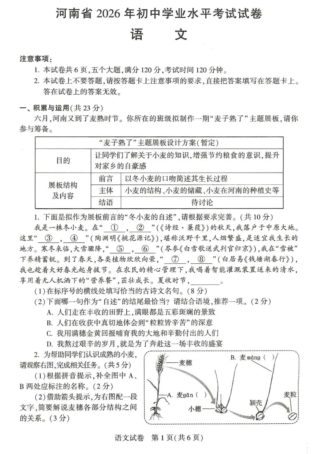 2026年河南中考语文真题试卷及参考答案-第2张图片-四季读书网 2026年河南中考语文真题试卷及参考答案-第2张图片-四季读书网