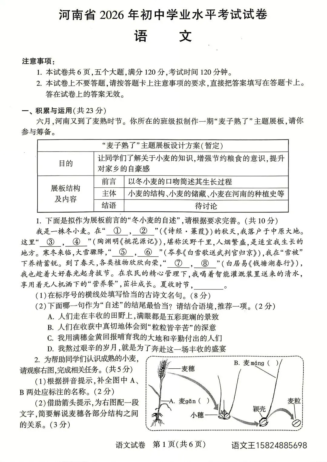 2026年河南省中考语文试题及答案-第1张图片-四季读书网 2026年河南省中考语文试题及答案-第1张图片-四季读书网