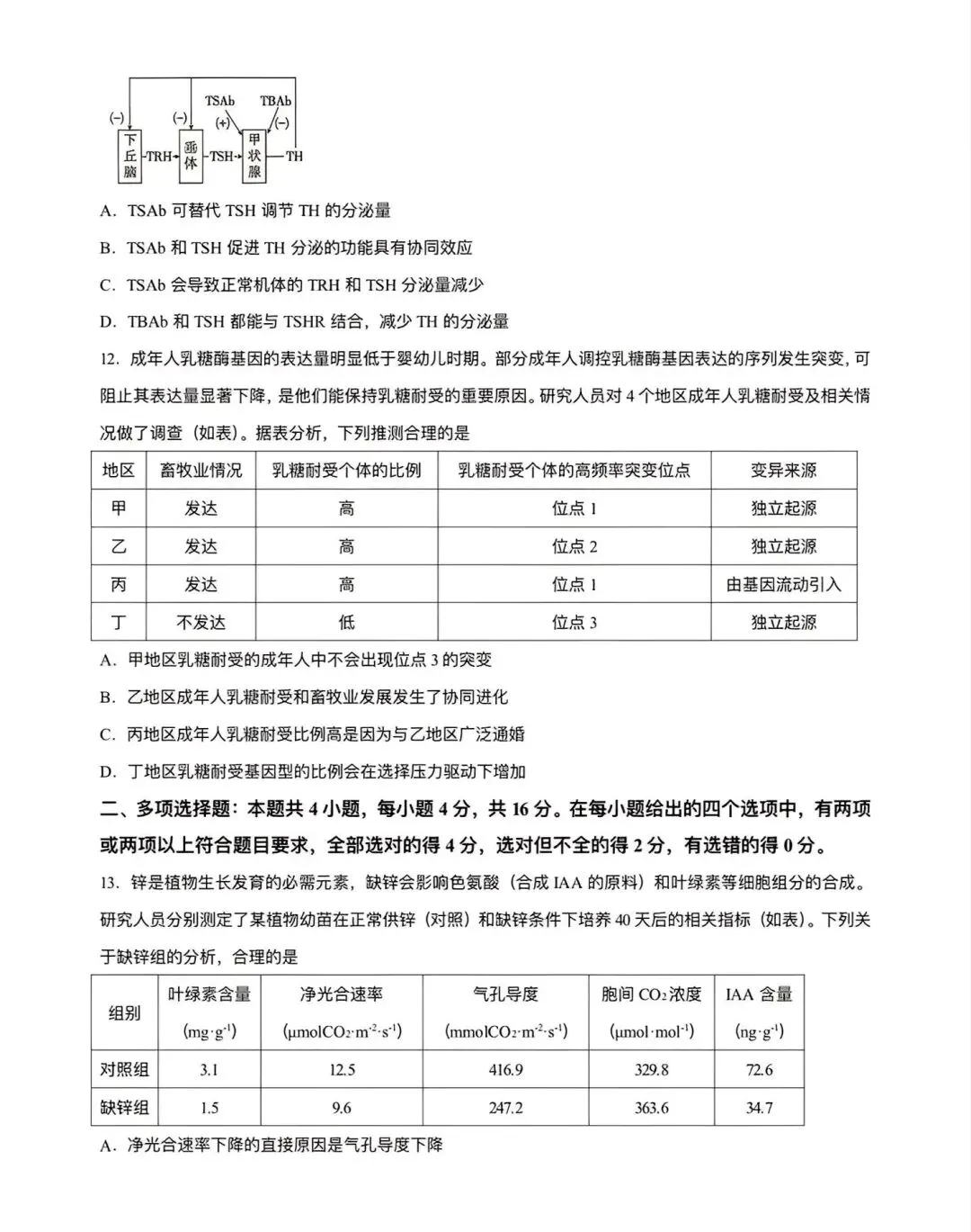 高考生物丨2026年山西省高考生物学试卷-第4张图片-四季读书网