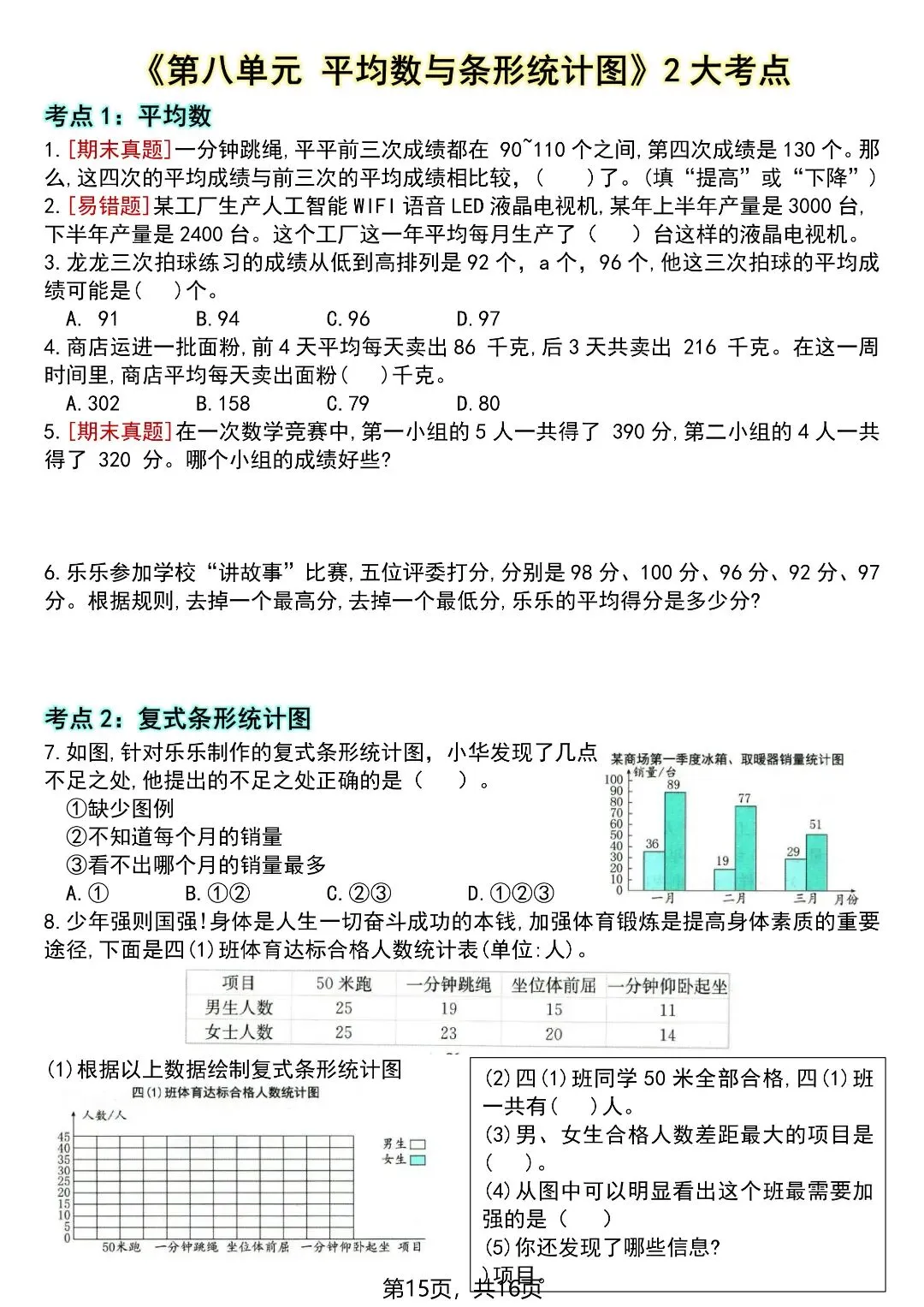 四下数学全册高频考点易错真题专项训练16页,电子版可打印-第16张图片-四季读书网 四下数学全册高频考点易错真题专项训练16页,电子版可打印-第16张图片-四季读书网