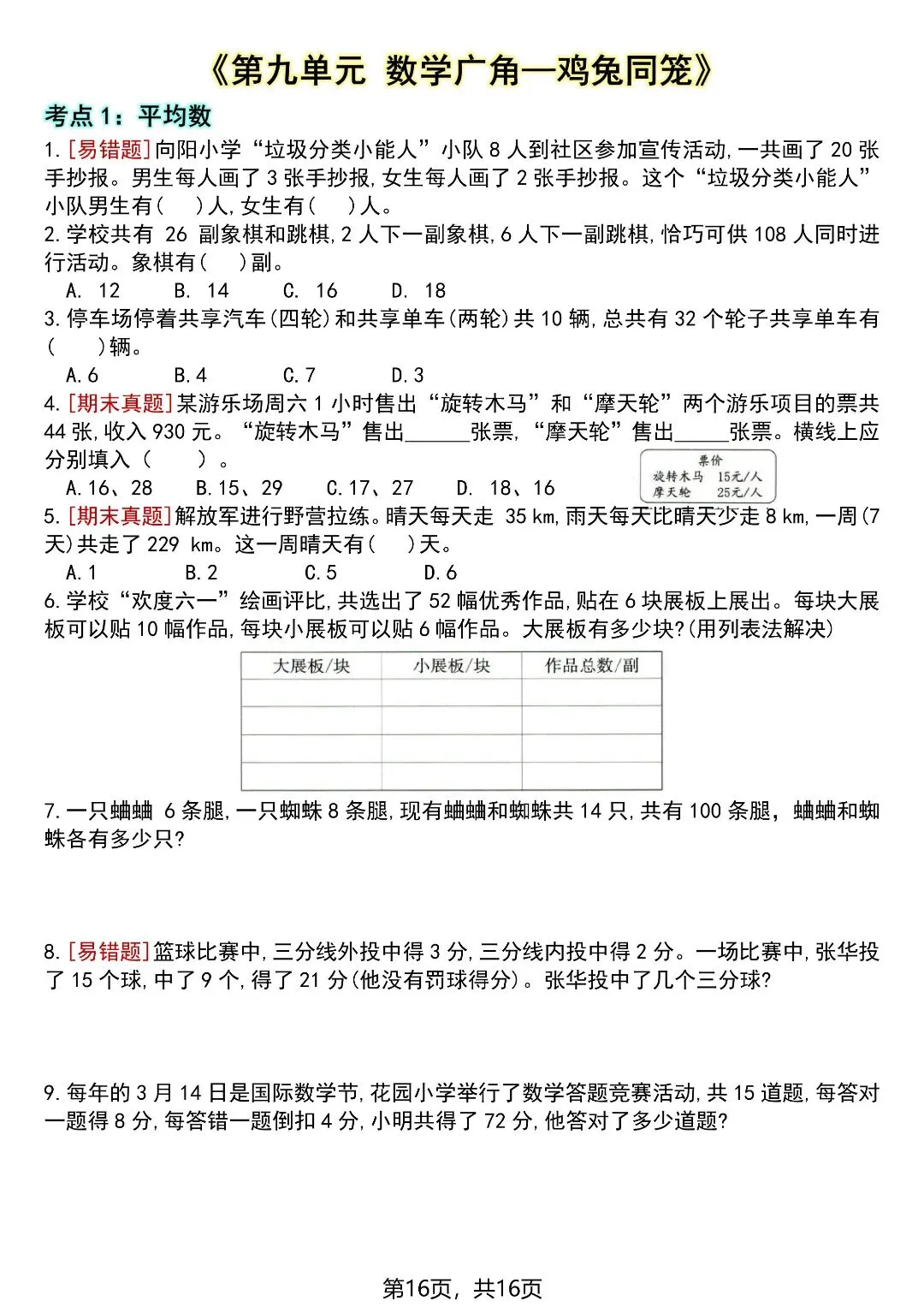 四下数学全册高频考点易错真题专项训练16页,电子版可打印-第17张图片-四季读书网 四下数学全册高频考点易错真题专项训练16页,电子版可打印-第17张图片-四季读书网
