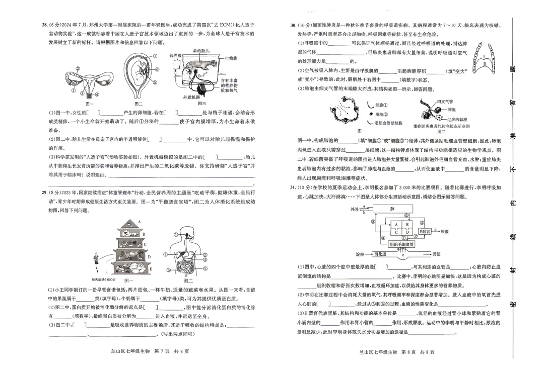 七下生物罗庄、兰山、河东、三区期末真题卷-第4张图片-四季读书网