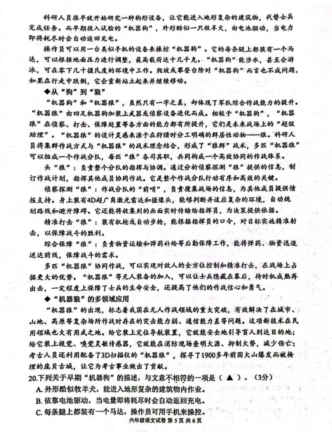 小升初| 六年级学业质量检测语文试卷(A卷)+答案-第5张图片-四季读书网
