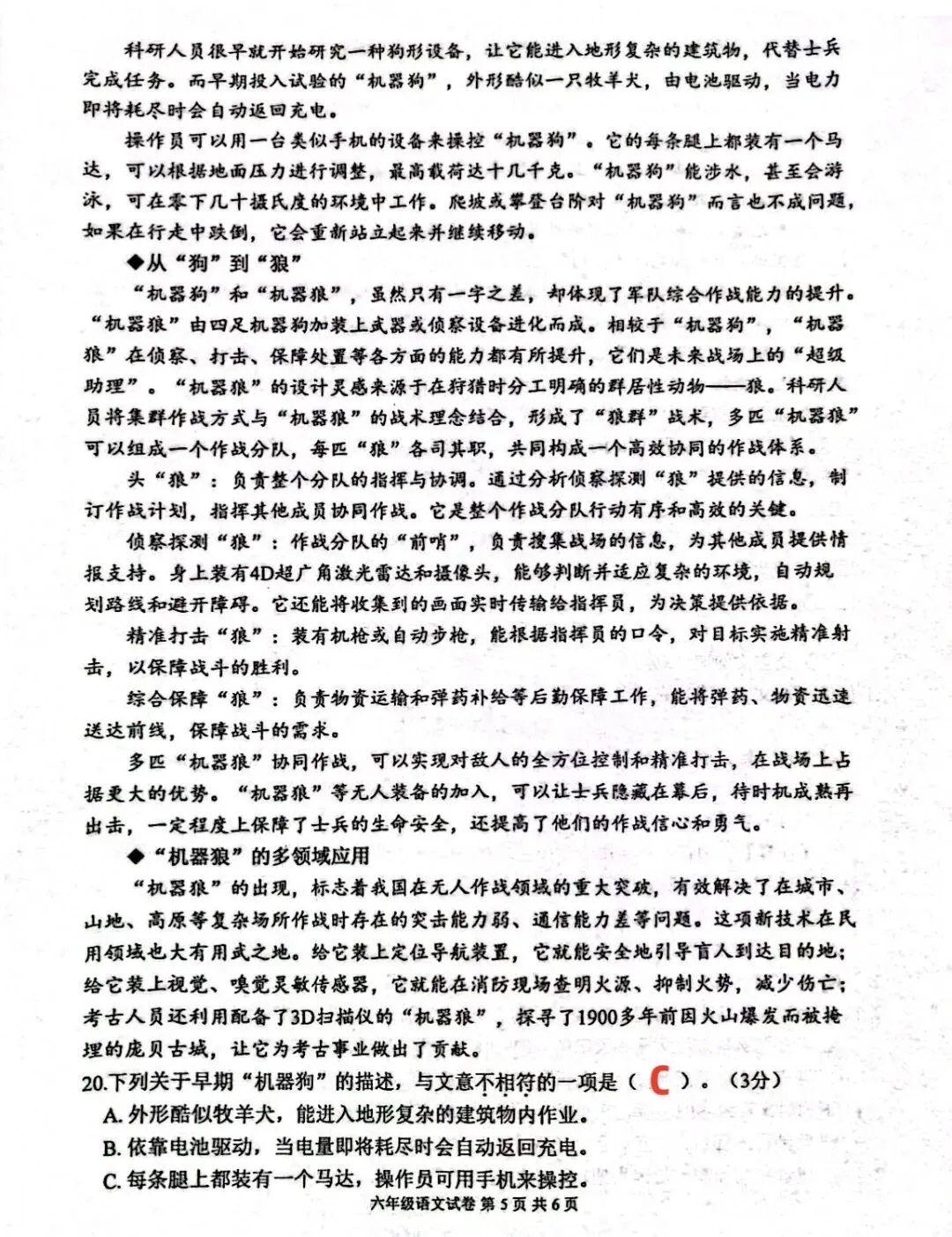 小升初| 六年级学业质量检测语文试卷(A卷)+答案-第11张图片-四季读书网