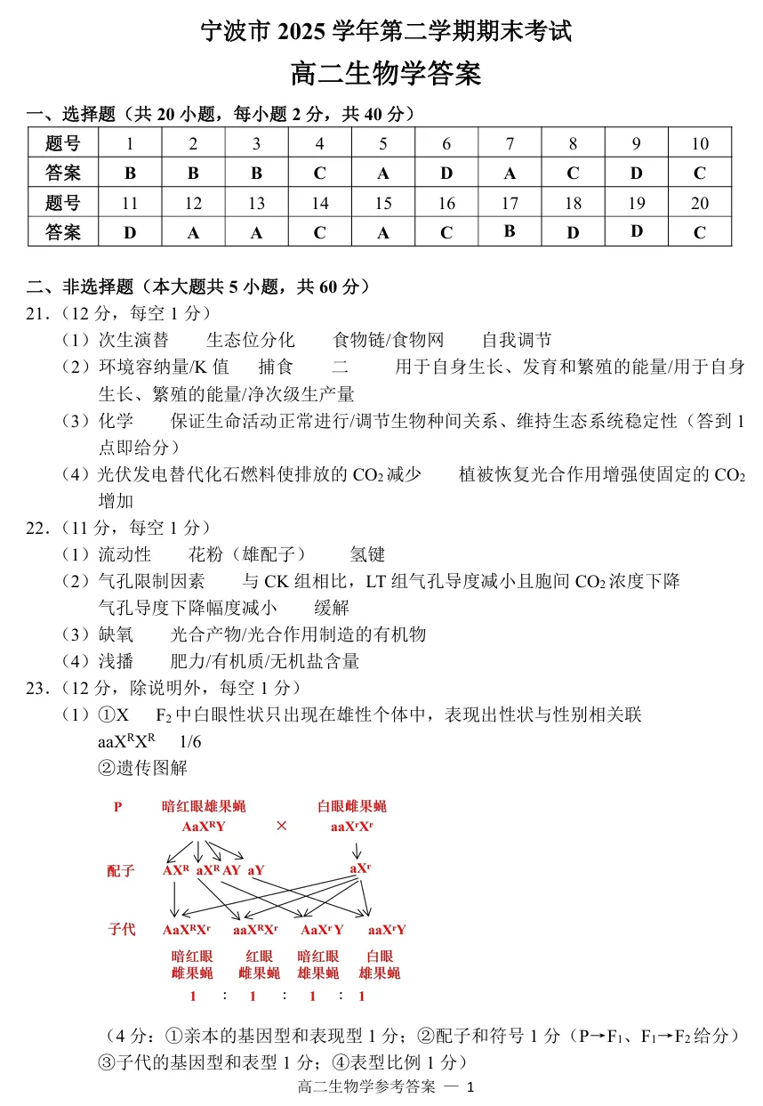 2026年6月宁波高二期末生物试卷、答案和解析-第13张图片-四季读书网 2026年6月宁波高二期末生物试卷、答案和解析-第13张图片-四季读书网