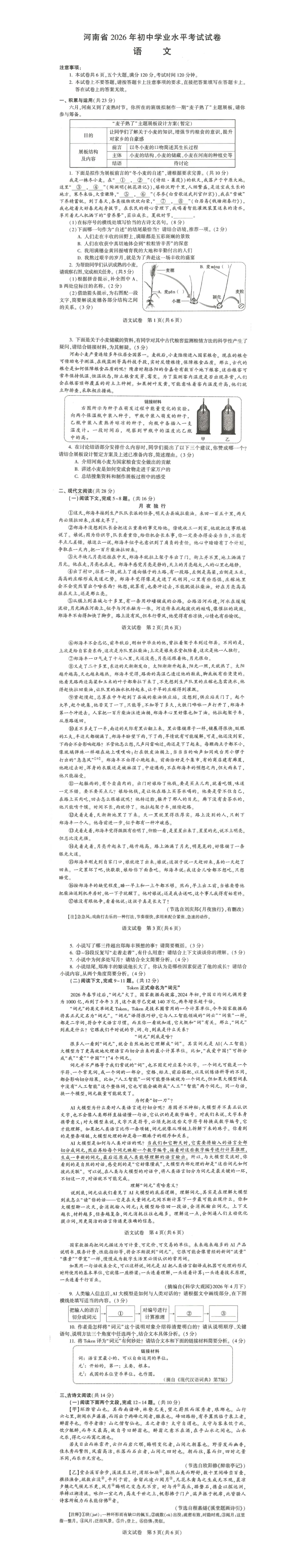 速看,最全的2026年河南中考7科高清试卷及答案解析完整版-第1张图片-四季读书网