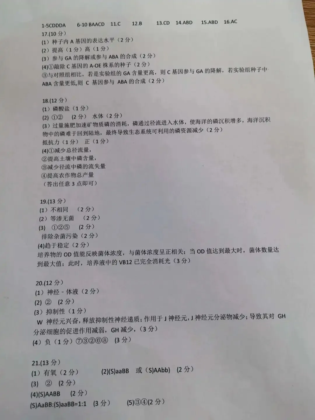 2026年全国新高考各省份生物学真题汇编——江西卷等真题试卷、参考答案和评分细则-第11张图片-四季读书网