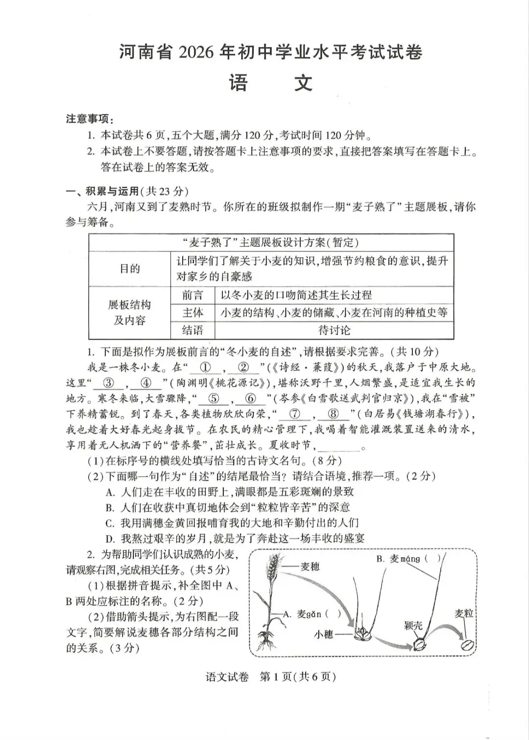 2026中考语文真题-第1张图片-四季读书网