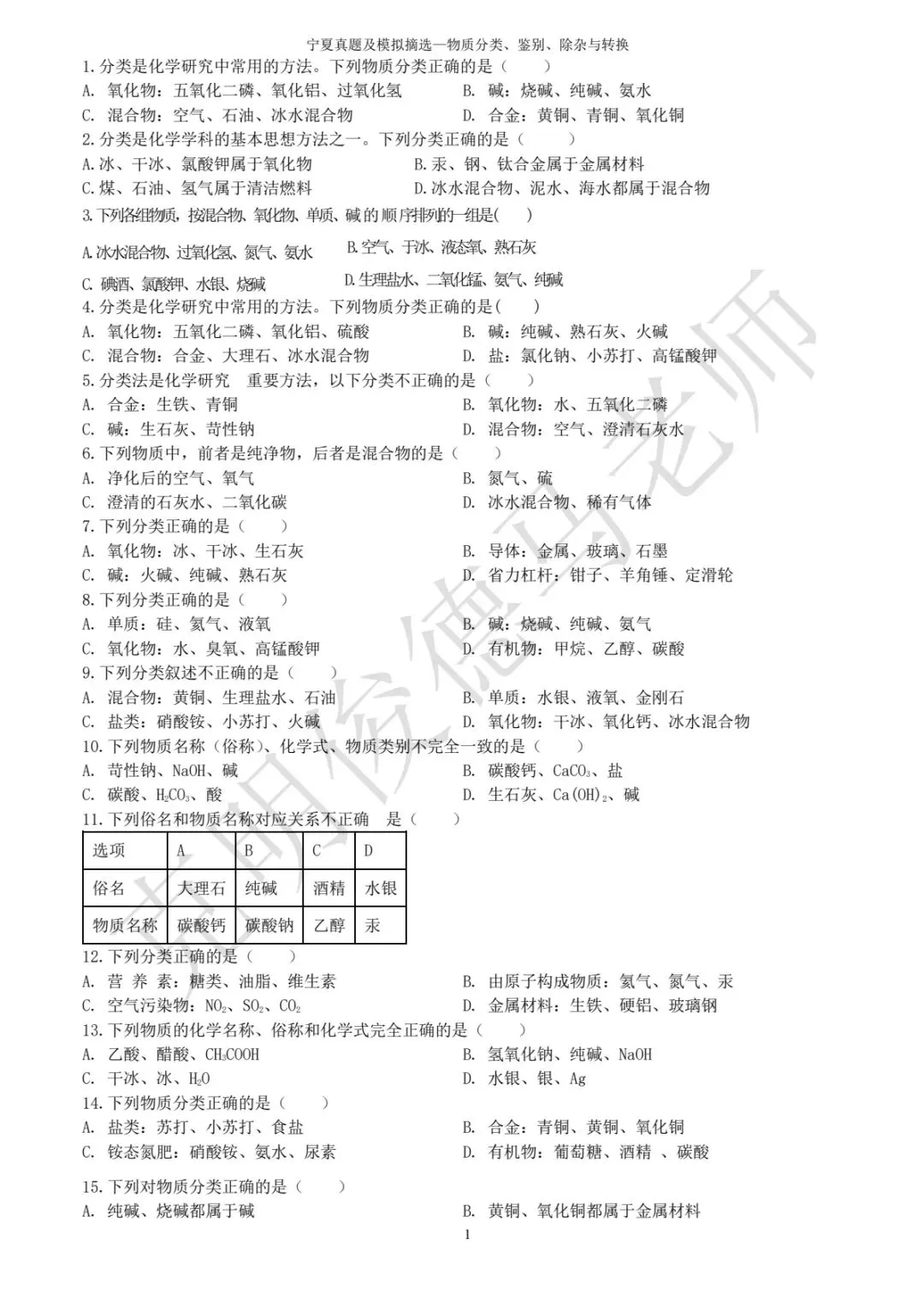 宁夏中考化学真题—物质分类鉴别与除杂-第1张图片-四季读书网