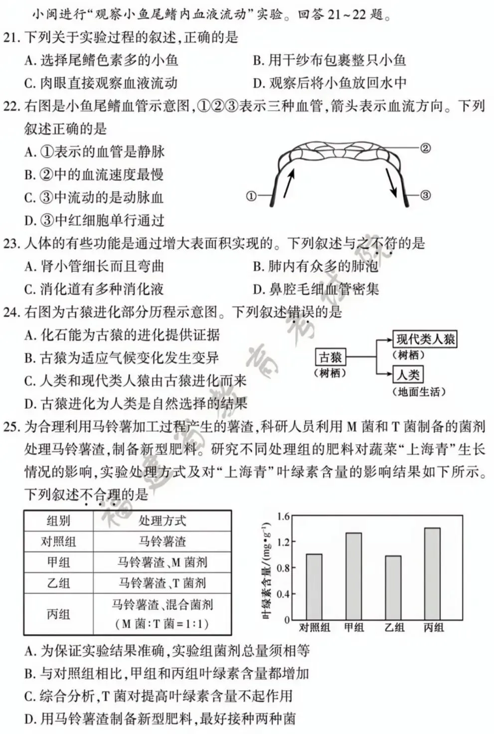 中考试卷:2026年福建省中考生物试卷+参考答案-第5张图片-四季读书网