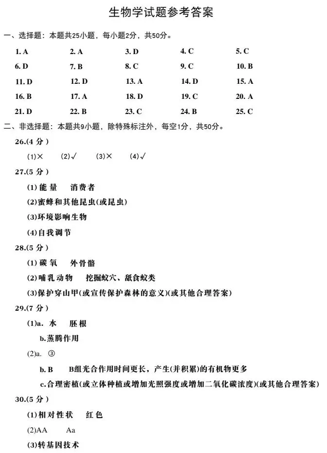 中考试卷:2026年福建省中考生物试卷+参考答案-第10张图片-四季读书网