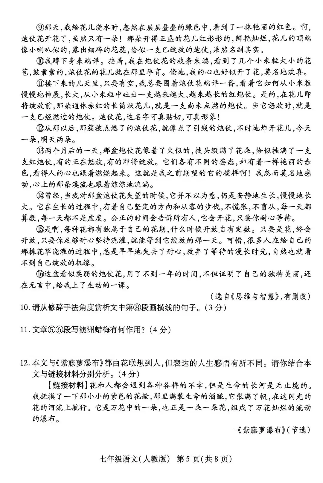 2025-26学年下期七年级联考语文试卷四-第5张图片-四季读书网