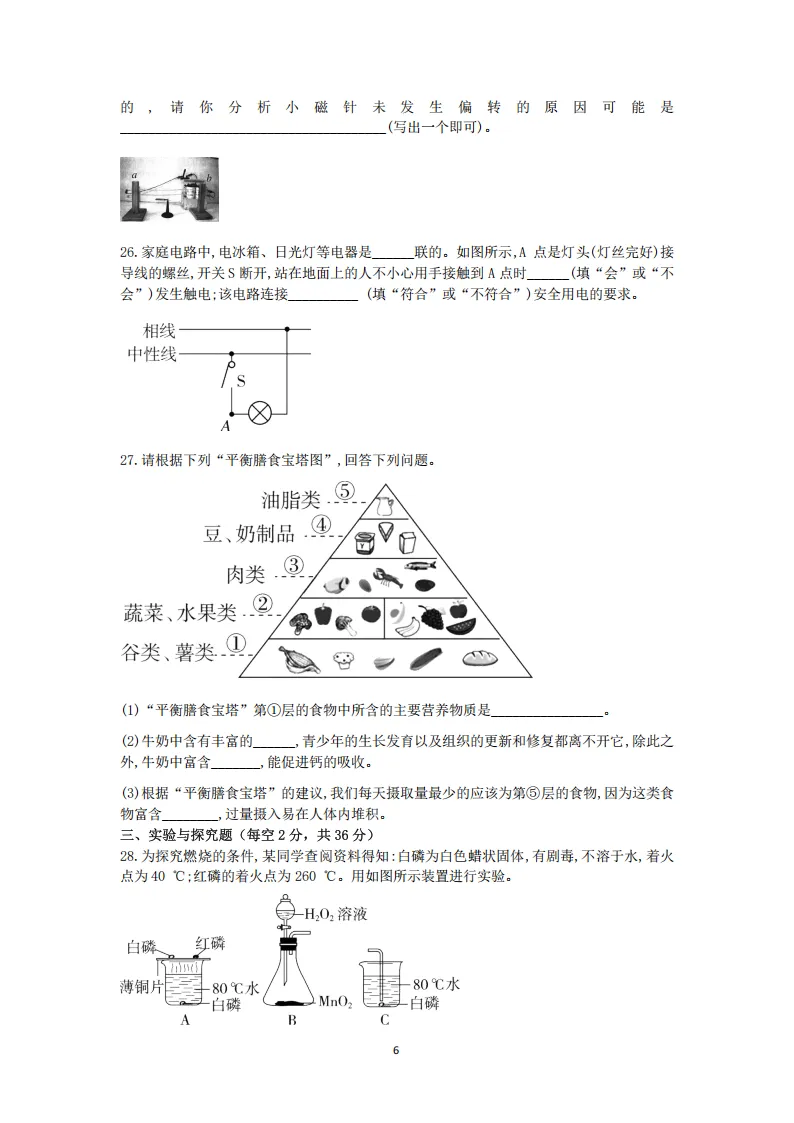 2026年6月浙教版八下科学期末试卷及答案-第6张图片-四季读书网