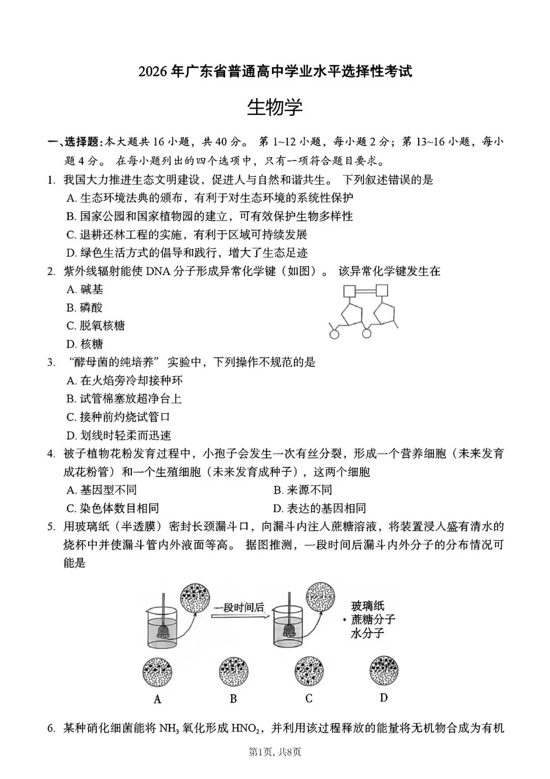 2026年高考生物学真题-山东卷-第1张图片-四季读书网